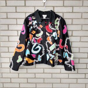 Vintage Crazy Shirt Jacket Plus Size 1X 50" Bust Silk Blend Eclectic Art